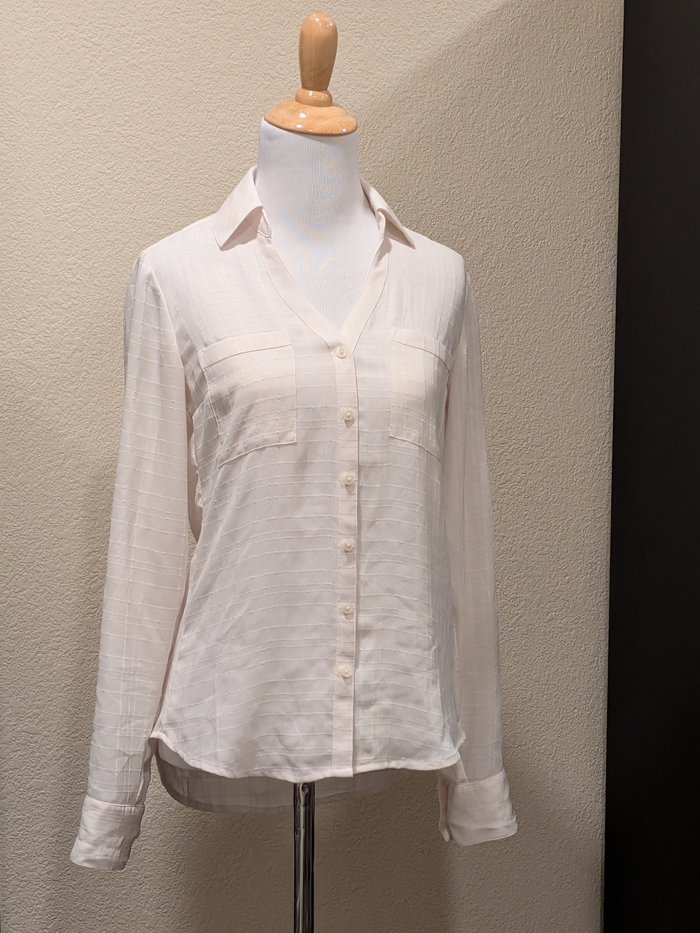 Express Portofino White Textured Button Front Shirt Blouse XS Slim